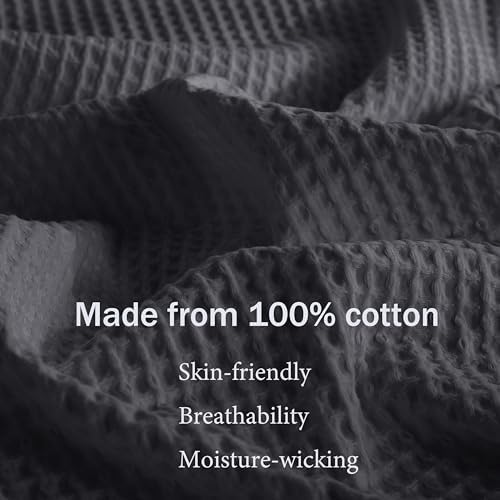 100% Cotton Waffle Throw Blanket for Bed King Size Dark Grey, 104" x