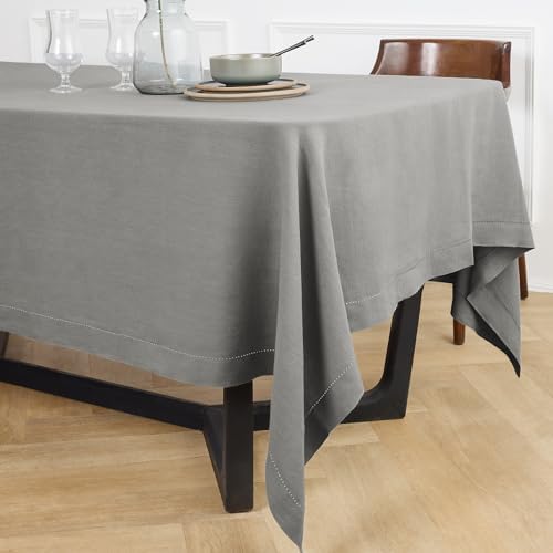 Solino Home 100% Pure Linen Grey Square Tablecloth, 70 x 70 in