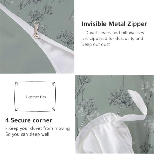 King Duvet Cover Set with Zipper Closure, Parsley and Dandelion