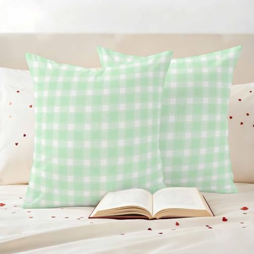 Outdoor Pillow Covers Modern Sage Green Buffalo Plaid Decorative Throw