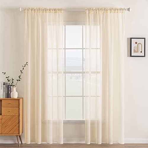 MIULEE Cream Beige Sheer Curtains 54 X 96 Inches, 2 Panels
