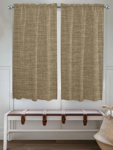 Vintage Brown Window Curtains 72 Inch Length, Farmhouse Retro Dark