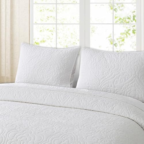Querencia 100% Cotton King Pillow Shams, White, 20x36, Set of 2