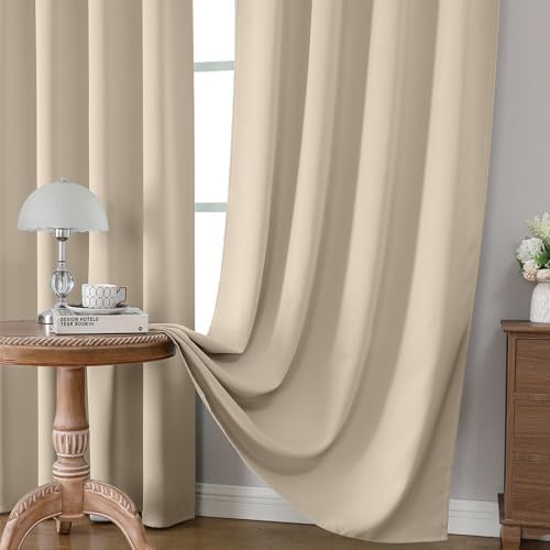 CUCRAF Light Beige Blackout Curtains 108 inch Length 2 Panels Set, Rod