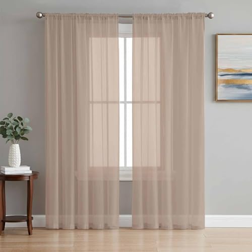 Beige Solid Color Sheer Curtains 72 Inch Length 2 Panels, Aesthetics