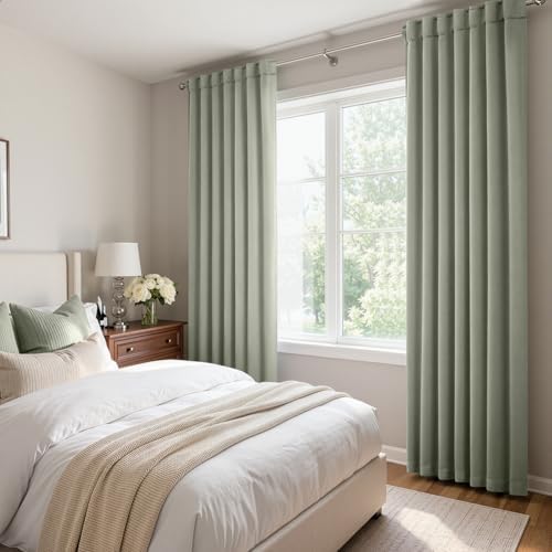 ANRODUO Sage Green Back Tab Blackout Curtains 72 Inch Long 2 Panels
