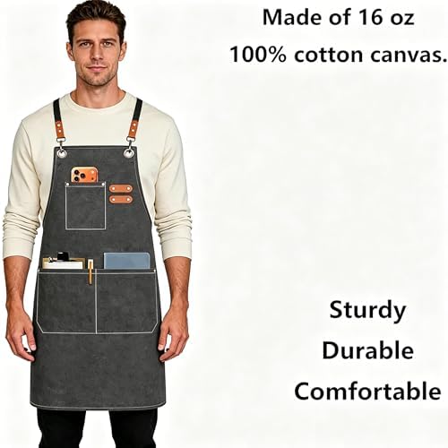 AFUN Chef Aprons for Men Women with Oversized Pockets, 16-Ounce Cotton