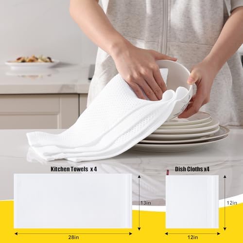 Homaxy Kitchen Towels and Dishcloths Set, Set of 16, White