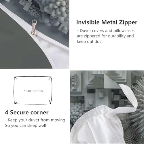 3D Modern Geometric Duvet Cover Set Queen, Gray 3 Pieces Bedding Sets