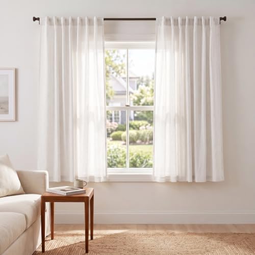 Linen Blended Sheer Curtains & Drapes - 63 Inches 2 Panels Set