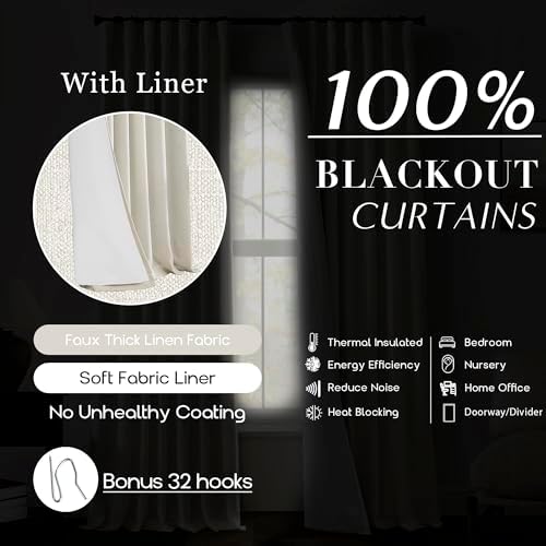 PANELSBURG 108 Inch Linen Blackout Curtains, Cream Textured Back Tab