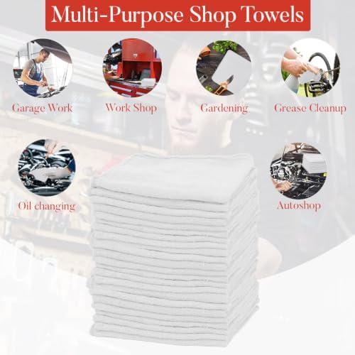 RIVERSIDE Pack of 50 Shop Towels 12x14 Inches, Reusable Cleaning Rags