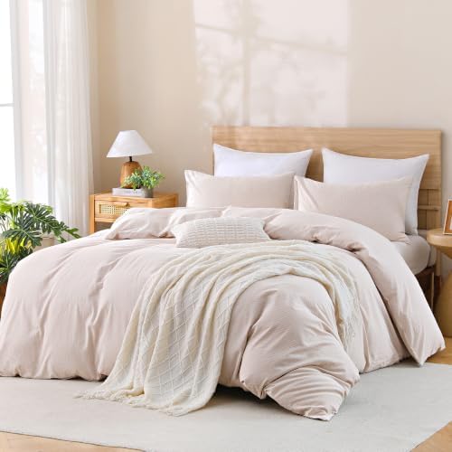 TOCOMOA Brown Striped Duvet Cover Set 100% Washed Cotton Like Linen