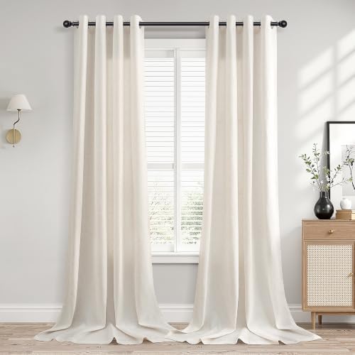 SMABU Extra Long Linen Grommet Curtains 120 Inch Long for Living Room