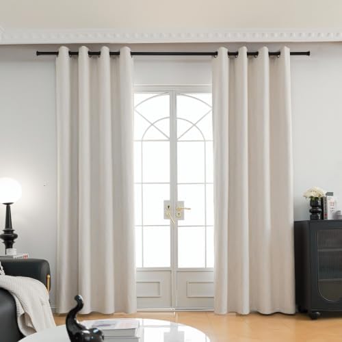 Chenille Blackout Curtains Cream White 84 Inch Grommet 2 Panels