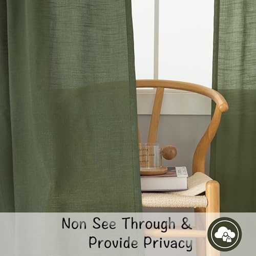 Olive Green Linen Back Tab Curtains 96 Inches Long 2 Panels Set for