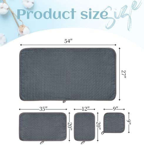 16 Piece Thick Dark Grey Waffle Bath Towel Set, 100% Cotton