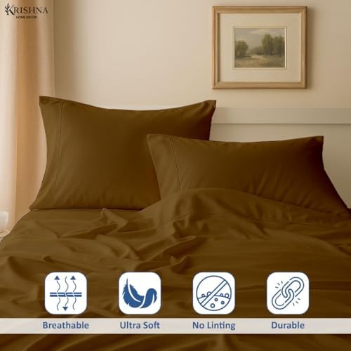 KRISHNA Premium 4 Piece Egyptian Cotton Full XL Sheet Set, Soft