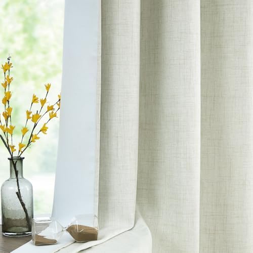 Urban Lotus Beige Linen Textured Full Blackout Curtain Panels