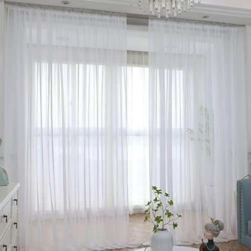 L&TEC Window Ivory Sheer Curtains 108 Inches Long 2 Panels Sheer
