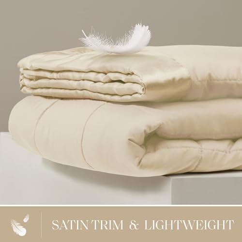 Madison Park Down Alternative Queen Blanket for Bed, Satin Trim, Cream