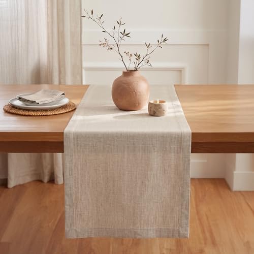 Solino Home 100% Pure Linen Table Runner Light Natural, Diana