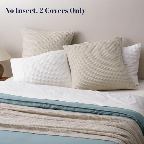 PHF Ultra Soft Waffle Weave Euro Shams 26" x 26", Linen, No Insert