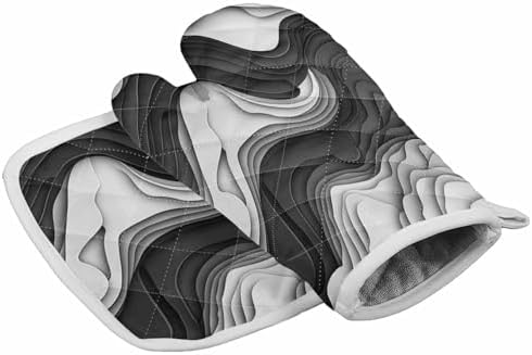 Quilted Cotton Terry Cloth Oven Mitt, Pot Holder Black Gray White