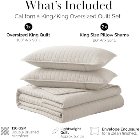 Oversized King Quilt Bedding Set with 2 Quilted Pillow Shams, Natural