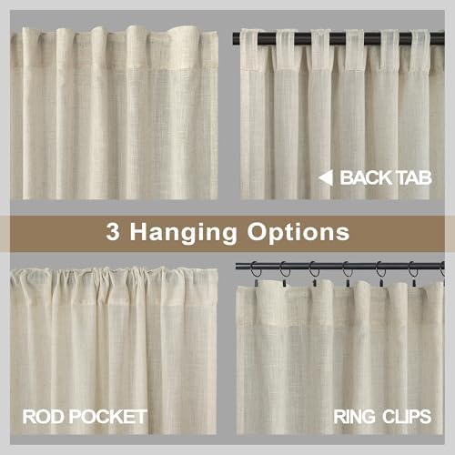 Beige Curtains 72 Inch Length for Living Room 2 Panels Set Back Tab