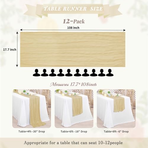 Pesonlook 12 Pack Beige Cheesecloth Table Runner Long,17.7×108 Inch