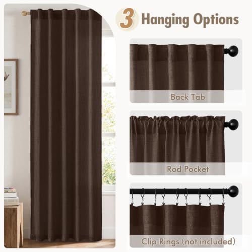 MIULEE Faux Linen Curtains 96 Inch Length 2 Panels Natural Semi Sheer