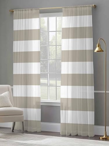 Beige and Sheer Curtains for Living Room 108 inch Length 2 Panels Set