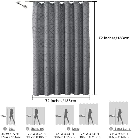 Lecloud Grey Fabric Shower Curtain 72x72 Inches, Clip Jacquard