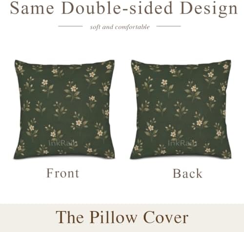 InkRain Dark Forest Green Small White Cream Ditsy Flower Sprig Pattern