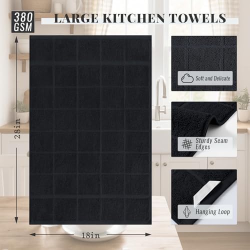 Homaxy 100% Cotton Kitchen Towels 18"x28", 6 Pack Dish Towels, Black