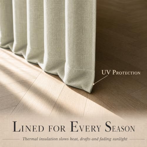 DECOLURE 100% Blackout Linen Curtains 120 Inches Long | Natural