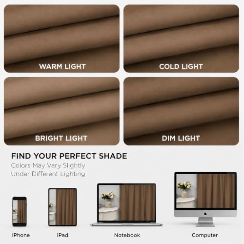 AMAY Back Tab Blackout Curtain Panel, 52" W x 120" L, Coffee, 1 Drape
