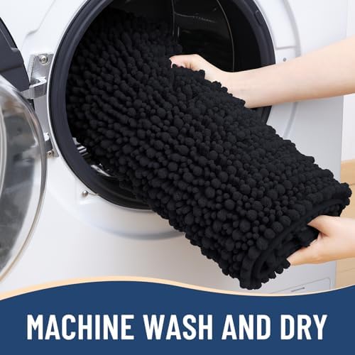 Arotive Luxury Chenille Bathroom Rugs Set 2 Piece, 36x24+24x16, Black