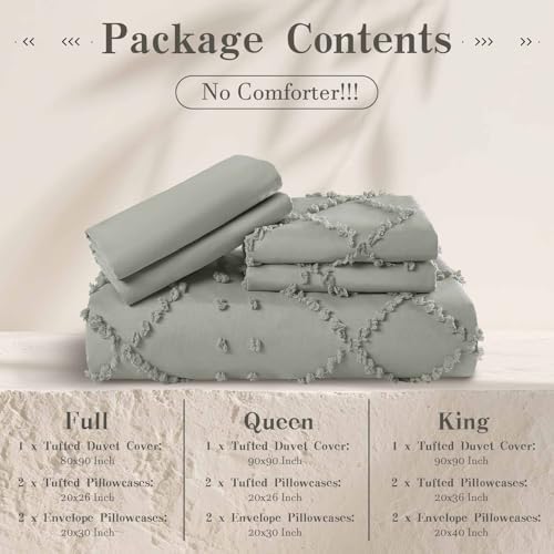 VACVELT 5PCS Light Grey Boho Tufted Duvet Cover Full Size, Zipper &