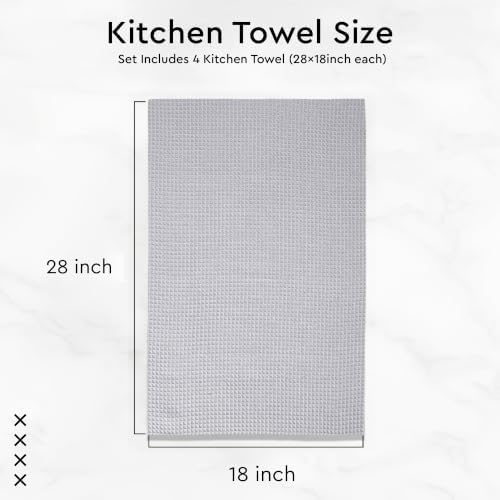 Encasa XO Cotton Waffle Kitchen Dish Towels Set of 4, Grey