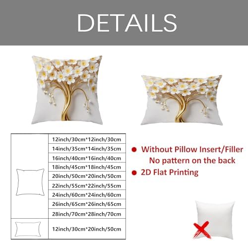 Flowers Throw Pillow Covers Set of 2, Elegant Modern Gold Branches