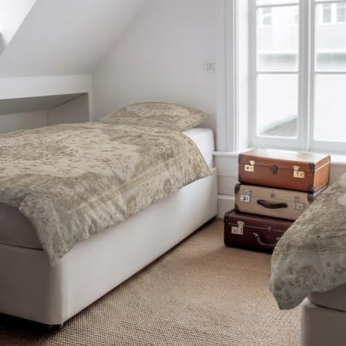 Beige Boho Duvet Cover Queen Size, Quilt Cover 90"x90" with Zipper