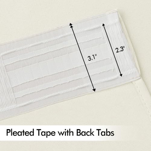 MIULEE Cream Back Tab Blackout Curtains 52x63 Inches Long 2 Panels Set