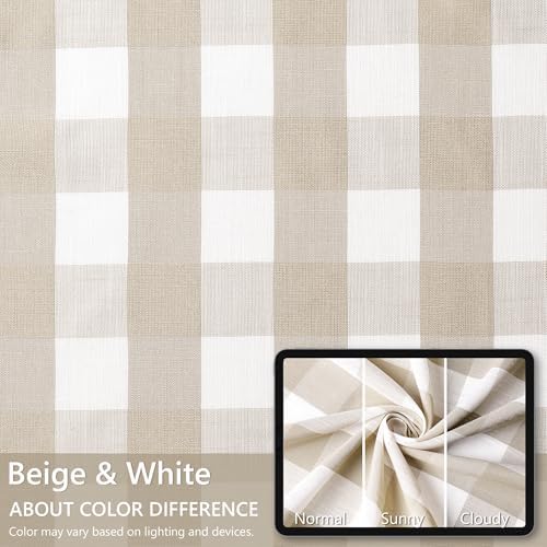 Amzdecor Beige Buffalo Plaid Semi Sheer Grommet Curtains 84 Inch