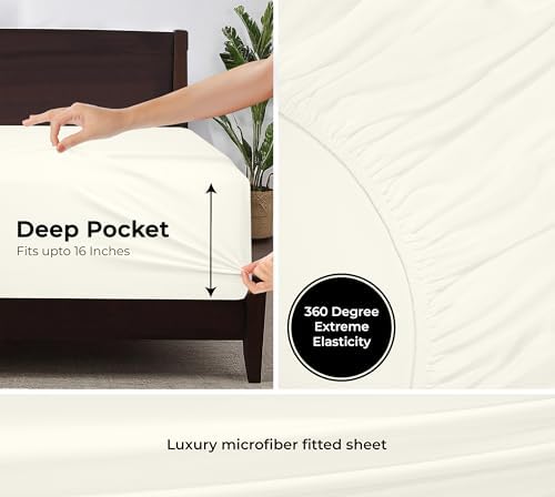 Microfiber Full Fitted Sheet, Fits Up to 16 Inches Deep Pocket - Ivory