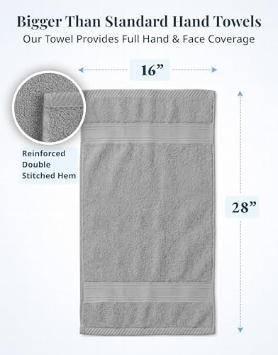 LANE LINEN Hand Towels 100% Cotton 4 Pack Soft Absorbent 16x28 - Grey