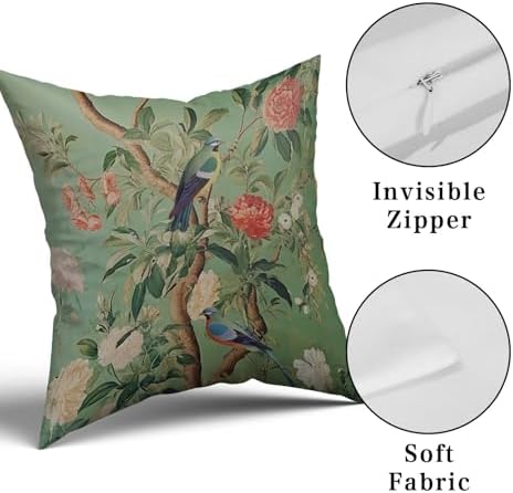 Sweetshow Green Chinoiserie Pillow Cover 22x22 Inch Vintage Bird
