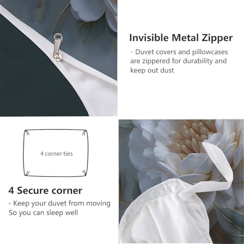 Duvet Cover Set King, 3D Luxury Floral Relief Brushed Microfiber