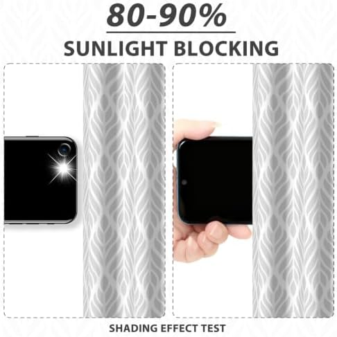 Gray Leaf Patterned Blackout Curtains for Living Room 63 Inch Length 2